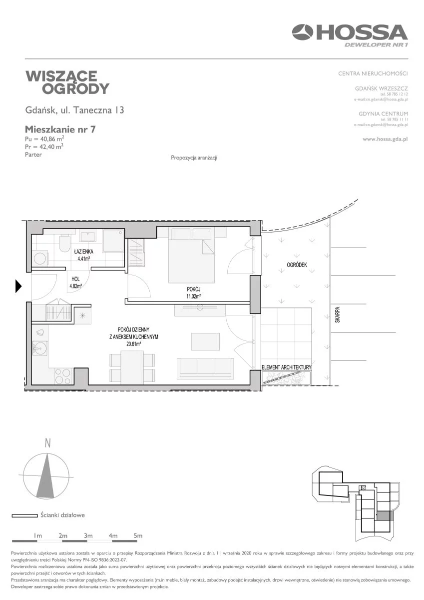 Mieszkanie 42,40 m², parter, oferta nr WO/T/13/7, Wiszące Ogrody, Gdańsk, Jasień, Kiełpinek, ul. Przytulna