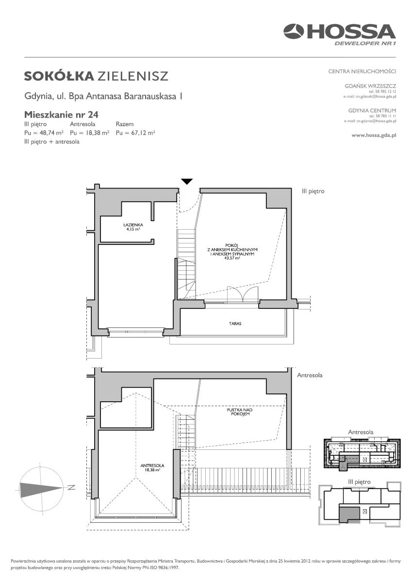 3 pokoje, mieszkanie 72,08 m², piętro 3, oferta nr SZ/B/1/24, Sokółka Zielenisz, Gdynia, Chwarzno-Wiczlino, ul. bpa Baranauskasa