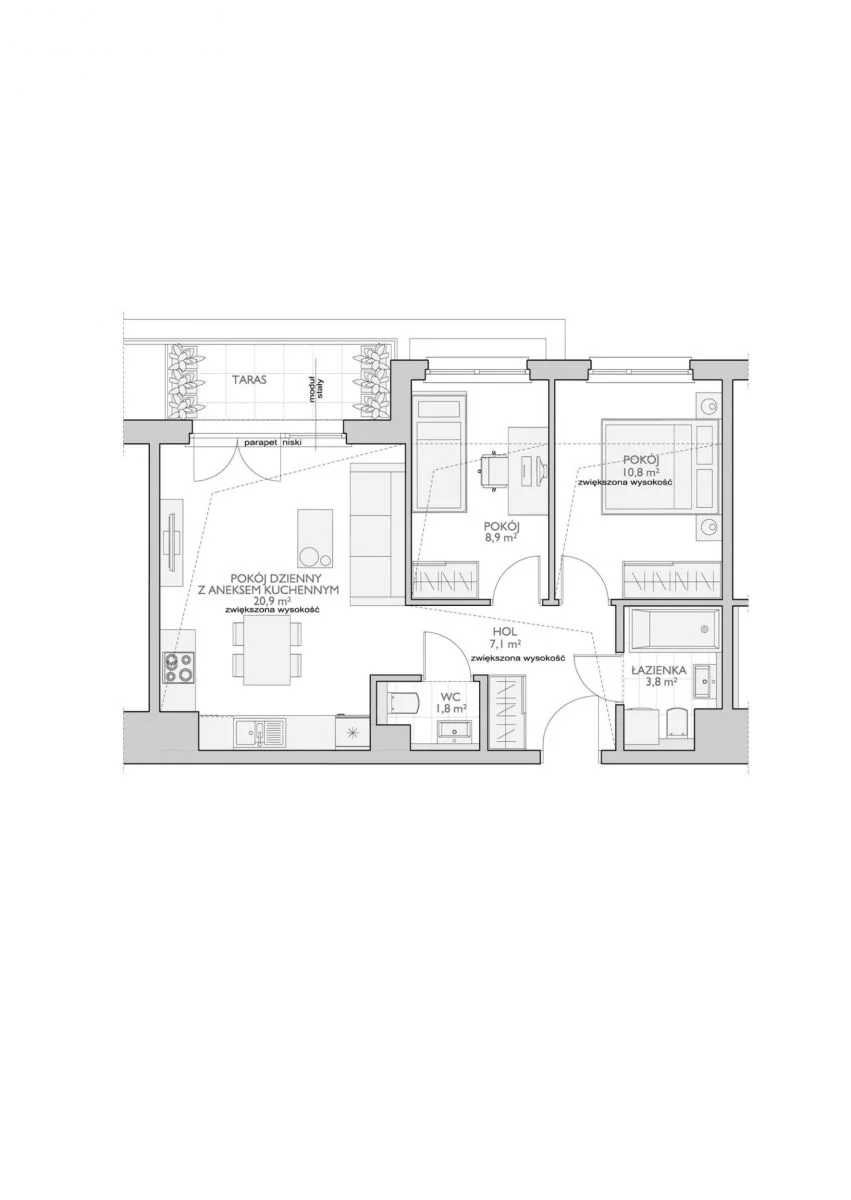 3 pokoje, mieszkanie 55,34 m², piętro 3, oferta nr SZ/B/1/27, Sokółka Zielenisz, Gdynia, Chwarzno-Wiczlino, ul. bpa Baranauskasa