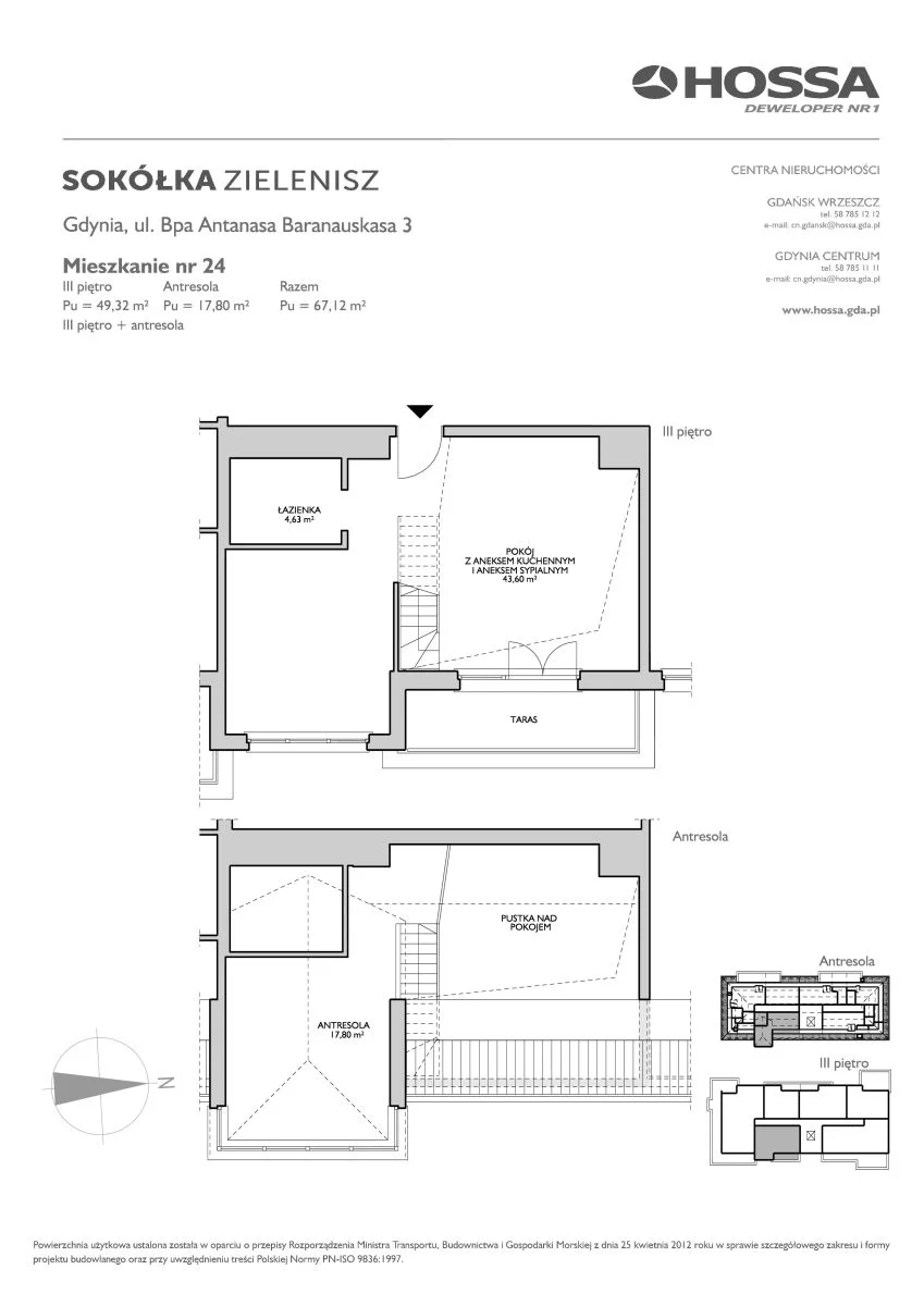 3 pokoje, mieszkanie 72,90 m², piętro 3, oferta nr SZ/B/3/24, Sokółka Zielenisz, Gdynia, Chwarzno-Wiczlino, ul. bpa Baranauskasa