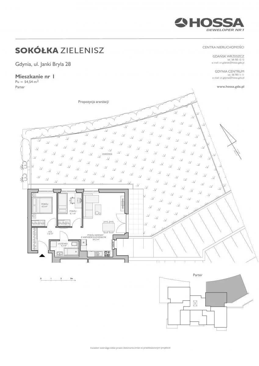 Mieszkanie 54,54 m², parter, oferta nr SZ/JB/28/1, Sokółka Zielenisz, Gdynia, Chwarzno-Wiczlino, ul. bpa Baranauskasa