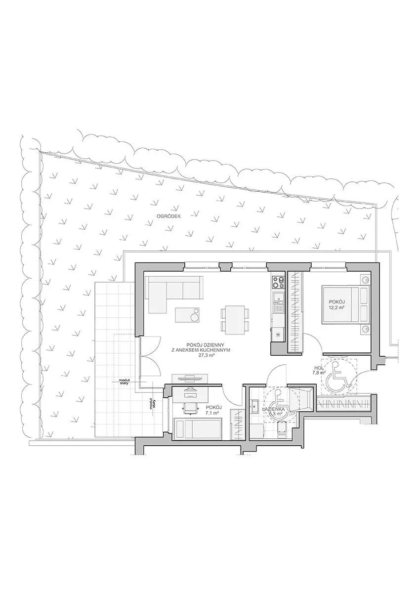 Mieszkanie 61,47 m², parter, oferta nr SZ/JB/28/7, Sokółka Zielenisz, Gdynia, Chwarzno-Wiczlino, ul. bpa Baranauskasa