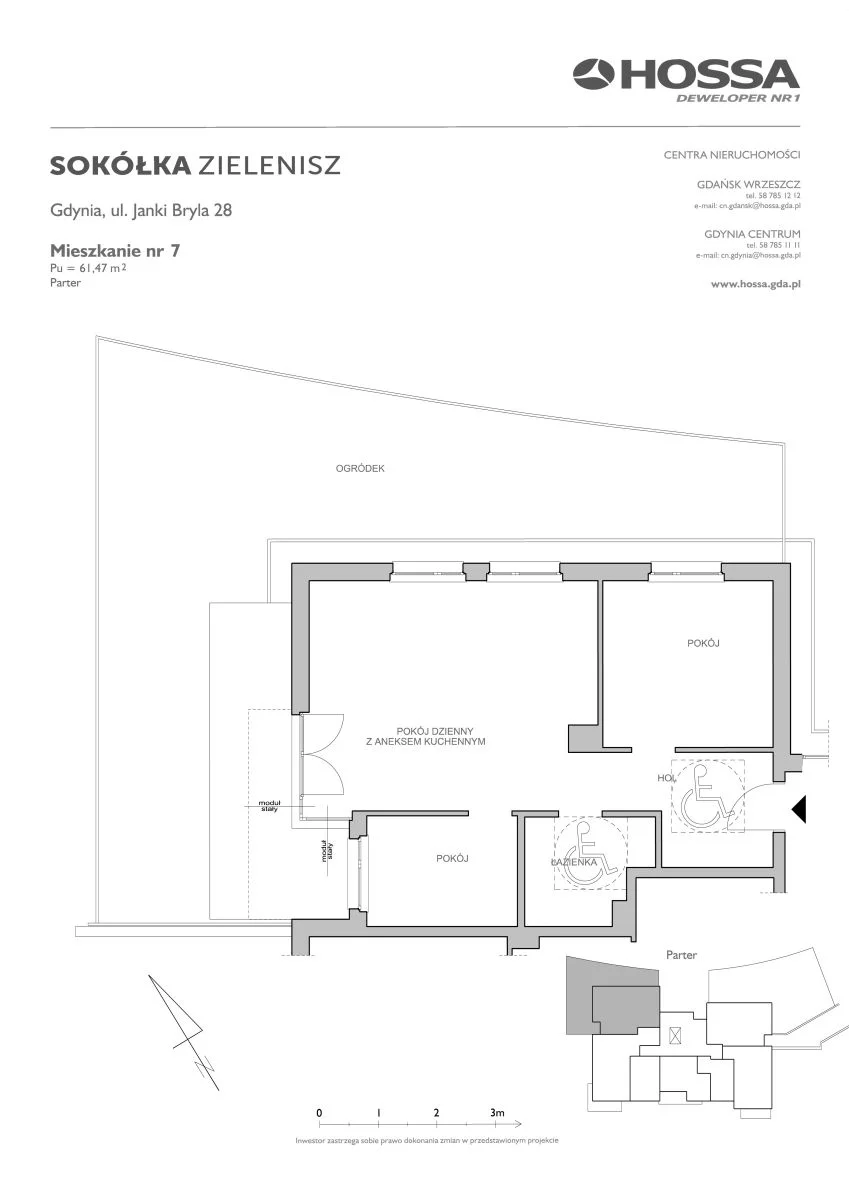 3 pokoje, mieszkanie 61,47 m², parter, oferta nr SZ/JB/28/7, Sokółka Zielenisz, Gdynia, Chwarzno-Wiczlino, ul. bpa Baranauskasa