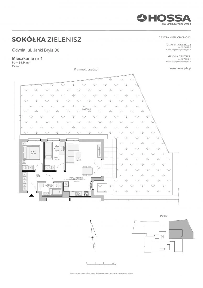 Mieszkanie 54,54 m², parter, oferta nr SZ/JB/30/1, Sokółka Zielenisz, Gdynia, Chwarzno-Wiczlino, ul. bpa Baranauskasa