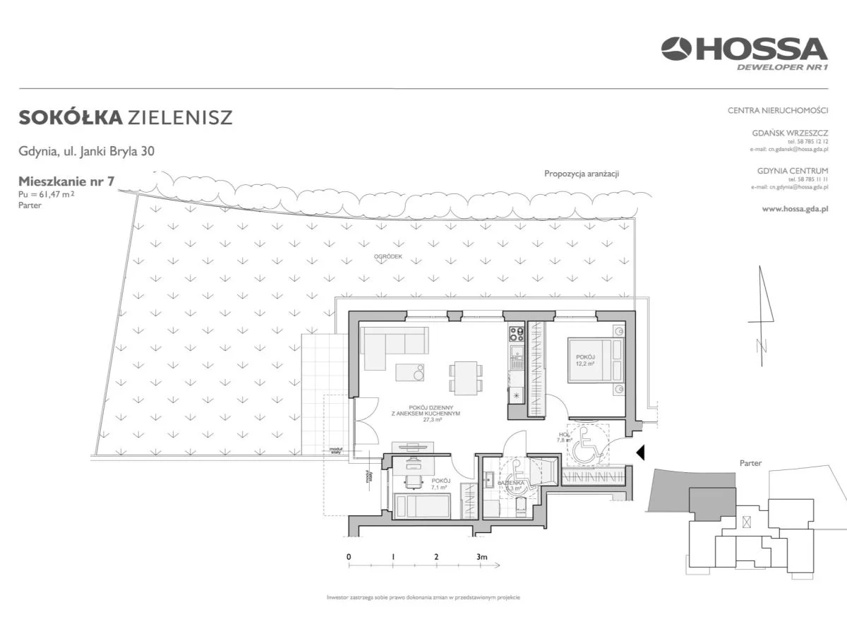 Mieszkanie 61,47 m², parter, oferta nr SZ/JB/30/7, Sokółka Zielenisz, Gdynia, Chwarzno-Wiczlino, ul. bpa Baranauskasa