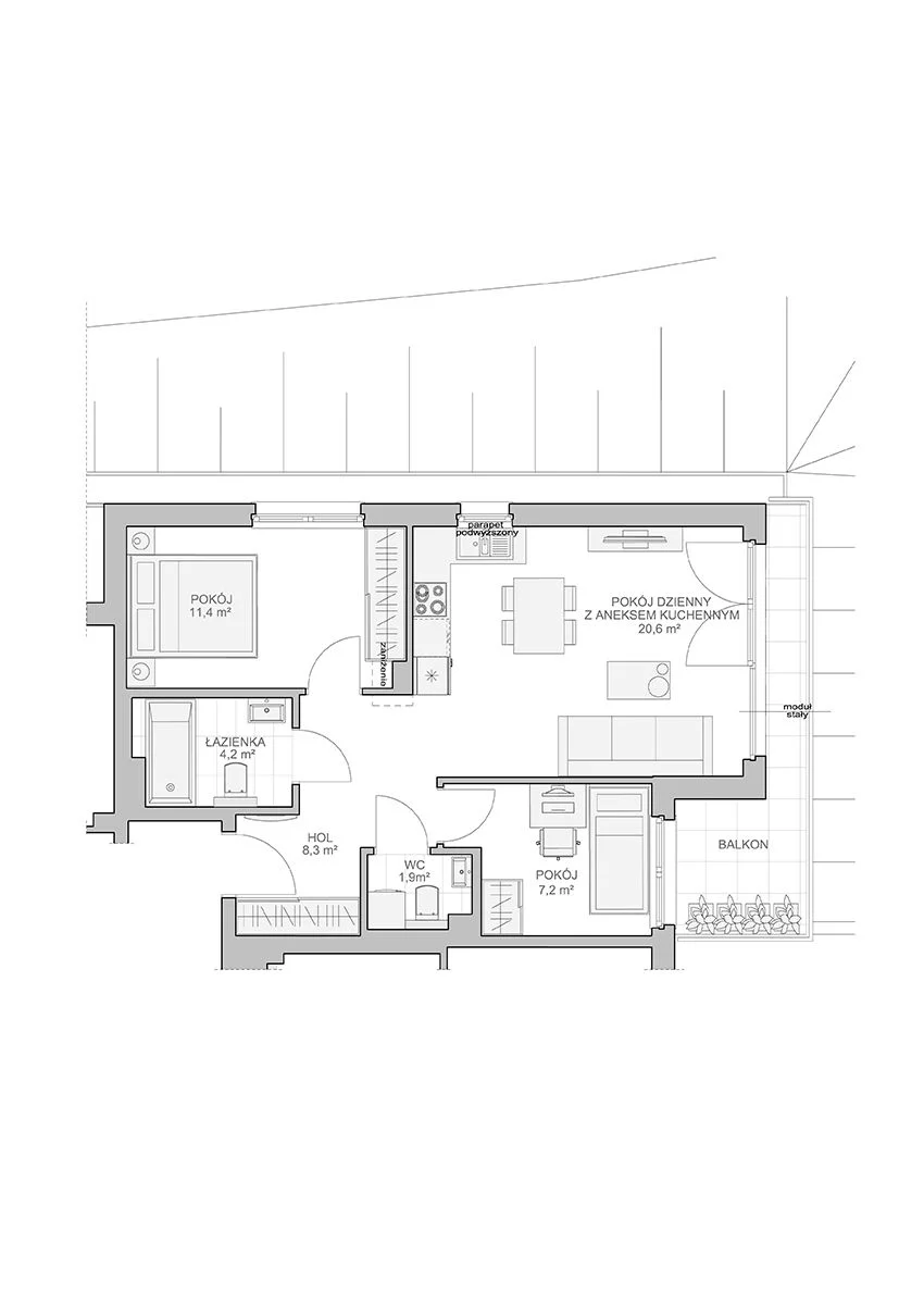 Mieszkanie 55,56 m², parter, oferta nr SZ/JB/32/2, Sokółka Zielenisz, Gdynia, Chwarzno-Wiczlino, ul. bpa Baranauskasa