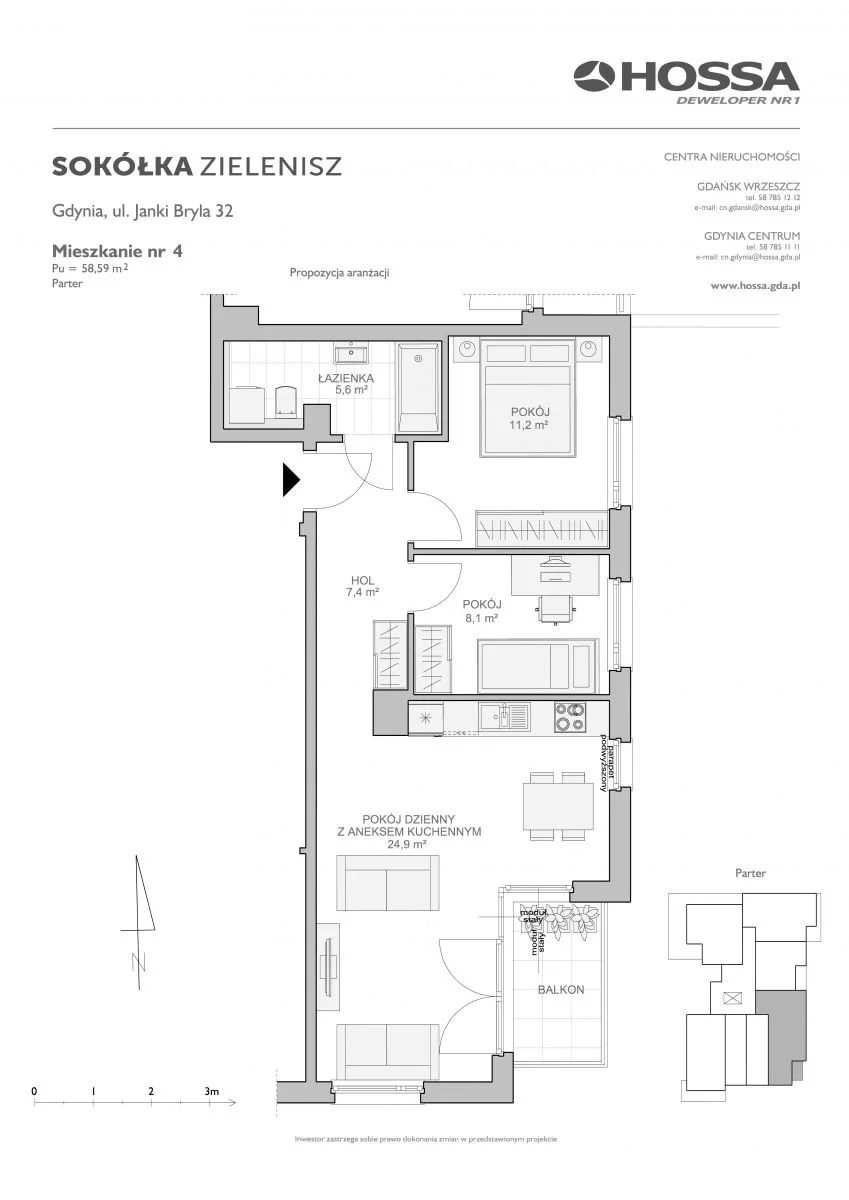 Mieszkanie 58,59 m², parter, oferta nr SZ/JB/32/4, Sokółka Zielenisz, Gdynia, Chwarzno-Wiczlino, ul. bpa Baranauskasa