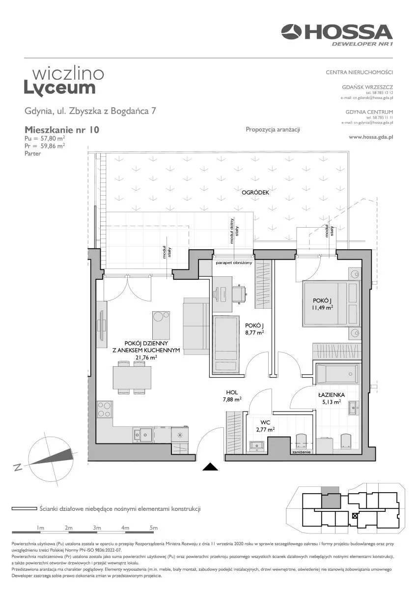 3 pokoje, mieszkanie 59,93 m², parter, oferta nr WL/ZB7/10, Wiczlino Lyceum, Gdynia, Chwarzno-Wiczlino, Wiczlino, ul. Danusi 31 