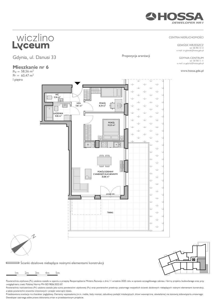 3 pokoje, mieszkanie 60,47 m², piętro 1, oferta nr WL/D33/6, Wiczlino Lyceum, Gdynia, Chwarzno-Wiczlino, Wiczlino, ul. Danusi 31