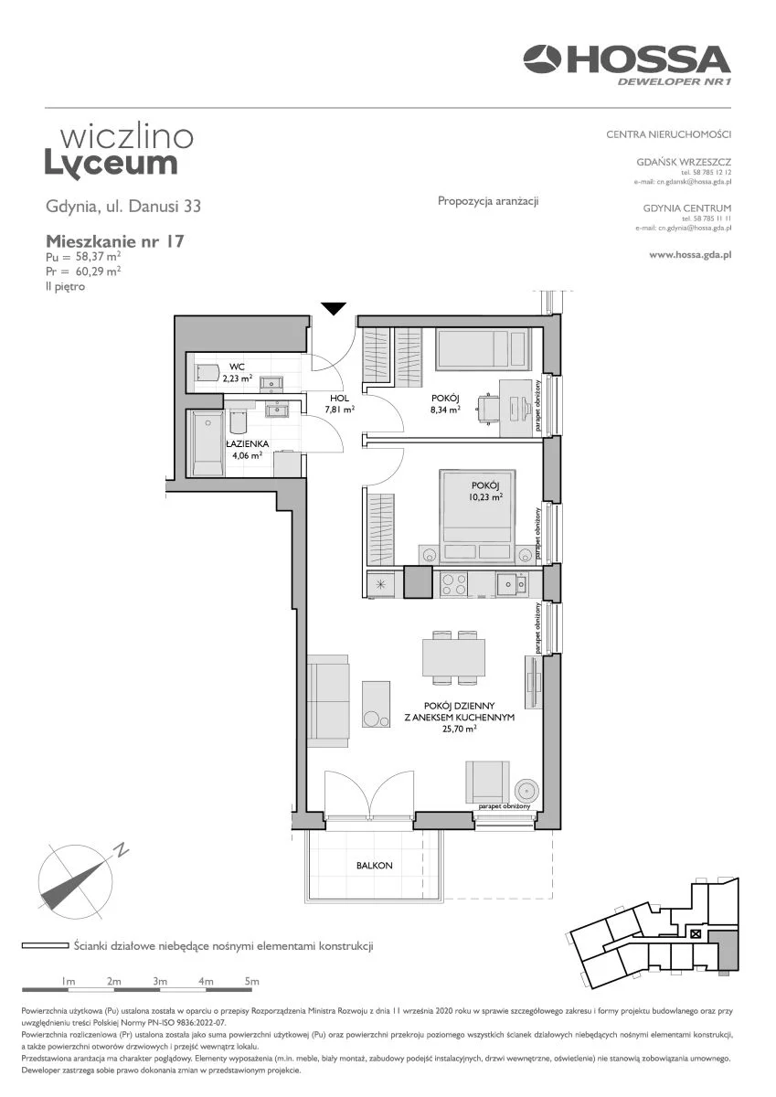 3 pokoje, mieszkanie 60,29 m², piętro 2, oferta nr WL/D33/17, Wiczlino Lyceum, Gdynia, Chwarzno-Wiczlino, Wiczlino, ul. Danusi 31