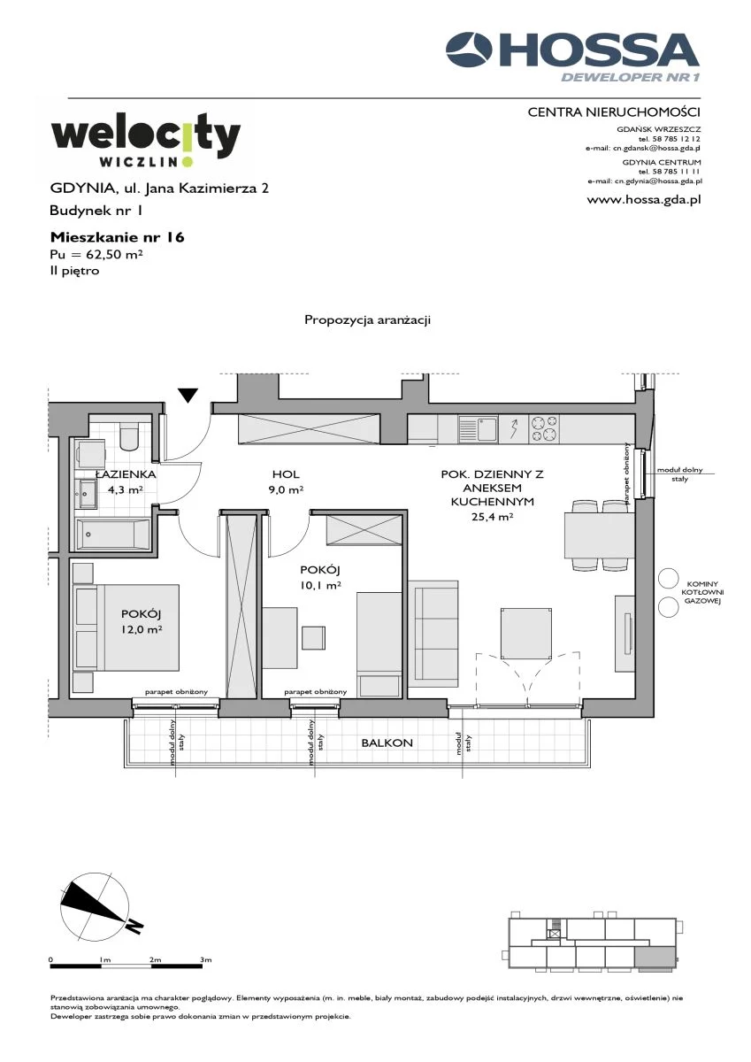 Mieszkanie 62,50 m², piętro 2, oferta nr W/1/16, Welocity Wiczlino, Gdynia, Chwarzno-Wiczlino, ul. Jana Kazimierza