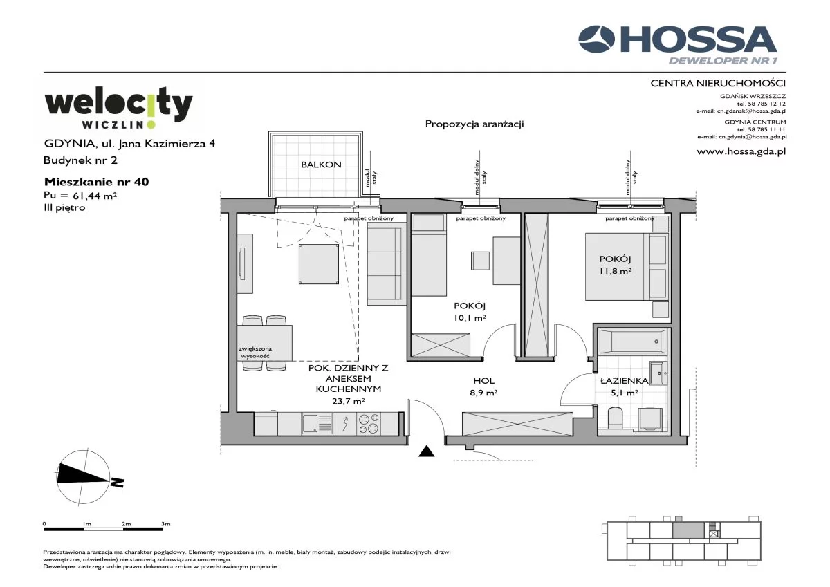 Mieszkanie 61,44 m², piętro 3, oferta nr W/2/40, Welocity Wiczlino, Gdynia, Chwarzno-Wiczlino, ul. Jana Kazimierza