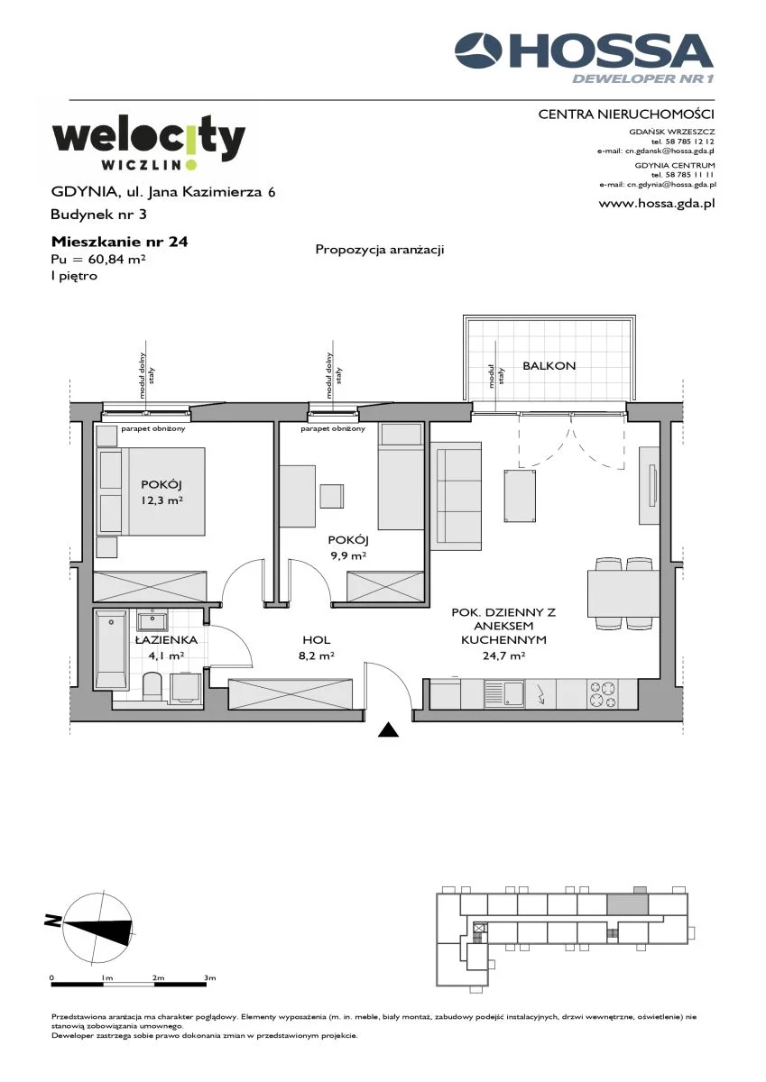 Mieszkanie 60,84 m², piętro 1, oferta nr W/3/24, Welocity Wiczlino, Gdynia, Chwarzno-Wiczlino, ul. Jana Kazimierza