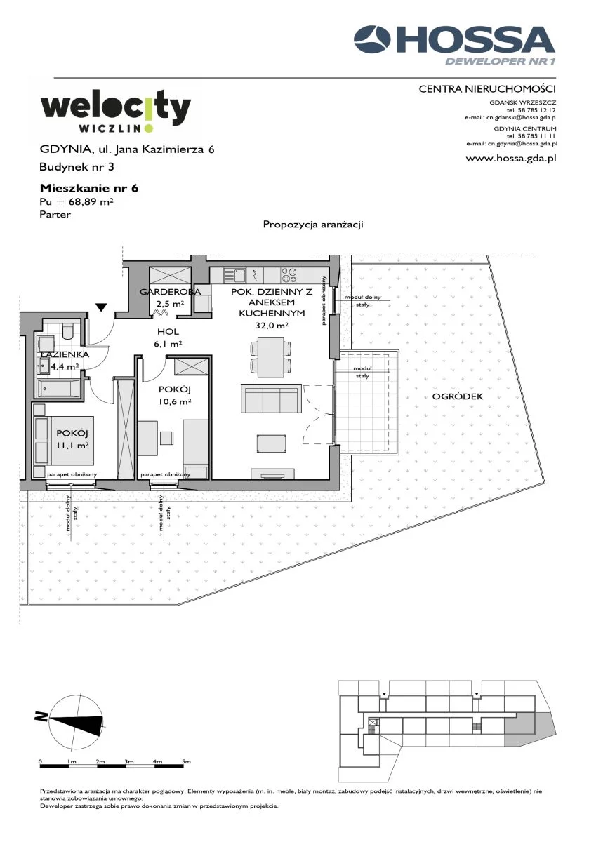 Mieszkanie 68,89 m², parter, oferta nr W/3/6, Welocity Wiczlino, Gdynia, Chwarzno-Wiczlino, ul. Jana Kazimierza