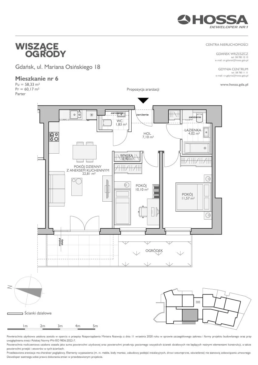 3 pokoje, mieszkanie 60,17 m², parter, oferta nr WO/O18/6, Wiszące Ogrody, Gdańsk, Jasień, Kiełpinek, ul. Przytulna