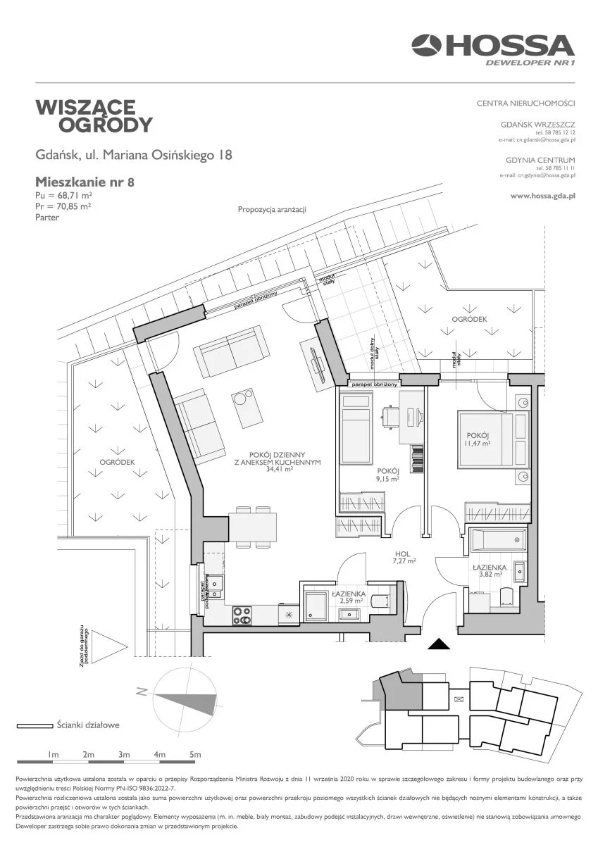 3 pokoje, mieszkanie 70,85 m², parter, oferta nr WO/O18/8, Wiszące Ogrody, Gdańsk, Jasień, Kiełpinek, ul. Przytulna