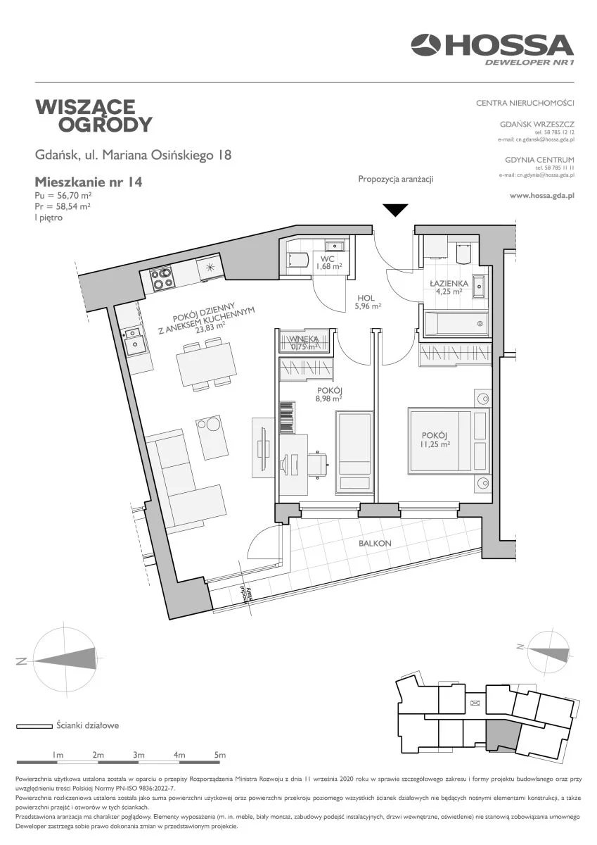 3 pokoje, mieszkanie 58,54 m², piętro 1, oferta nr WO/O18/14, Wiszące Ogrody, Gdańsk, Jasień, Kiełpinek, ul. Przytulna