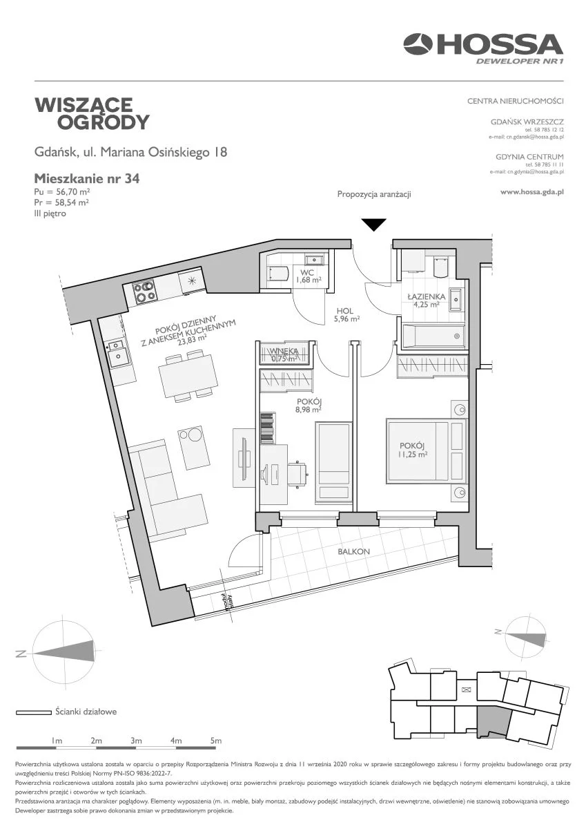 3 pokoje, mieszkanie 58,54 m², piętro 3, oferta nr WO/O18/34, Wiszące Ogrody, Gdańsk, Jasień, Kiełpinek, ul. Przytulna
