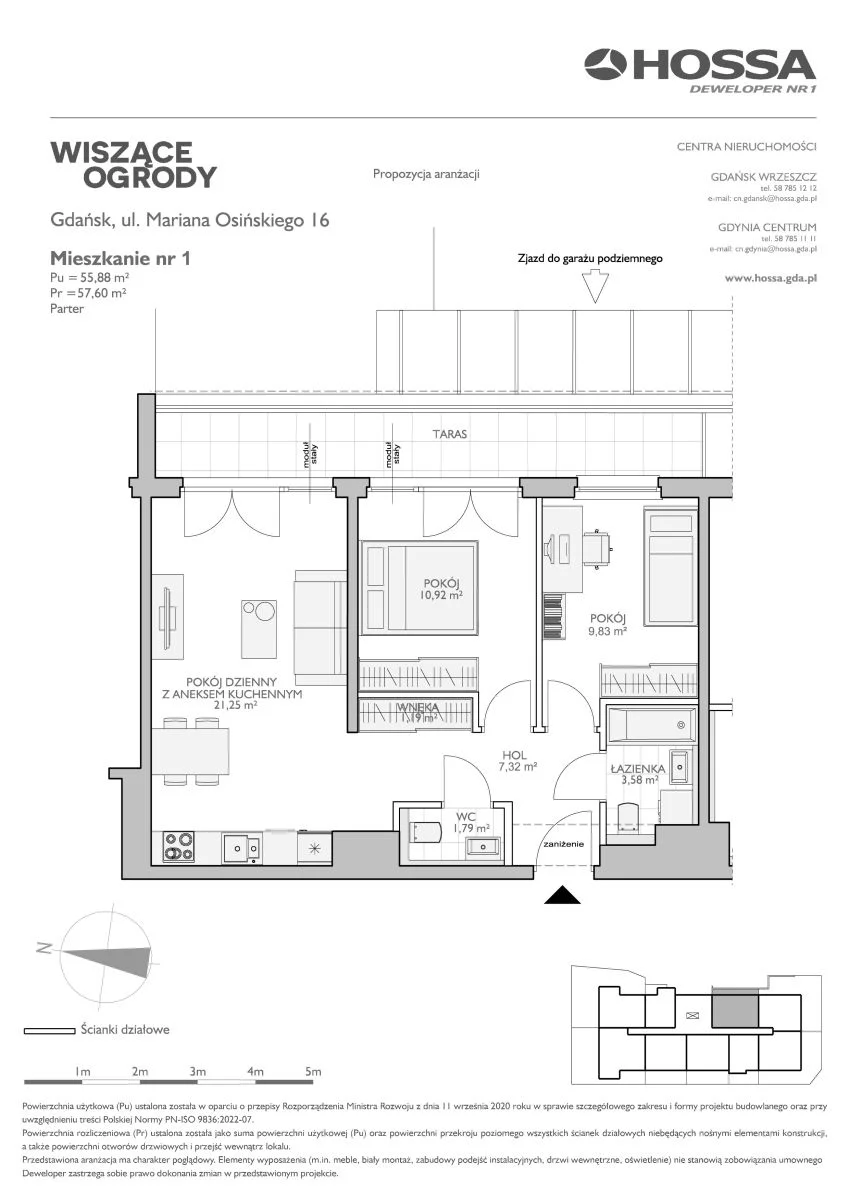 3 pokoje, mieszkanie 57,60 m², parter, oferta nr WO/O16/1, Wiszące Ogrody, Gdańsk, Jasień, Kiełpinek, ul. Przytulna