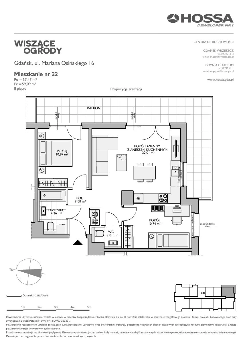 3 pokoje, mieszkanie 59,09 m², piętro 2, oferta nr WO/O16/22, Wiszące Ogrody, Gdańsk, Jasień, Kiełpinek, ul. Przytulna