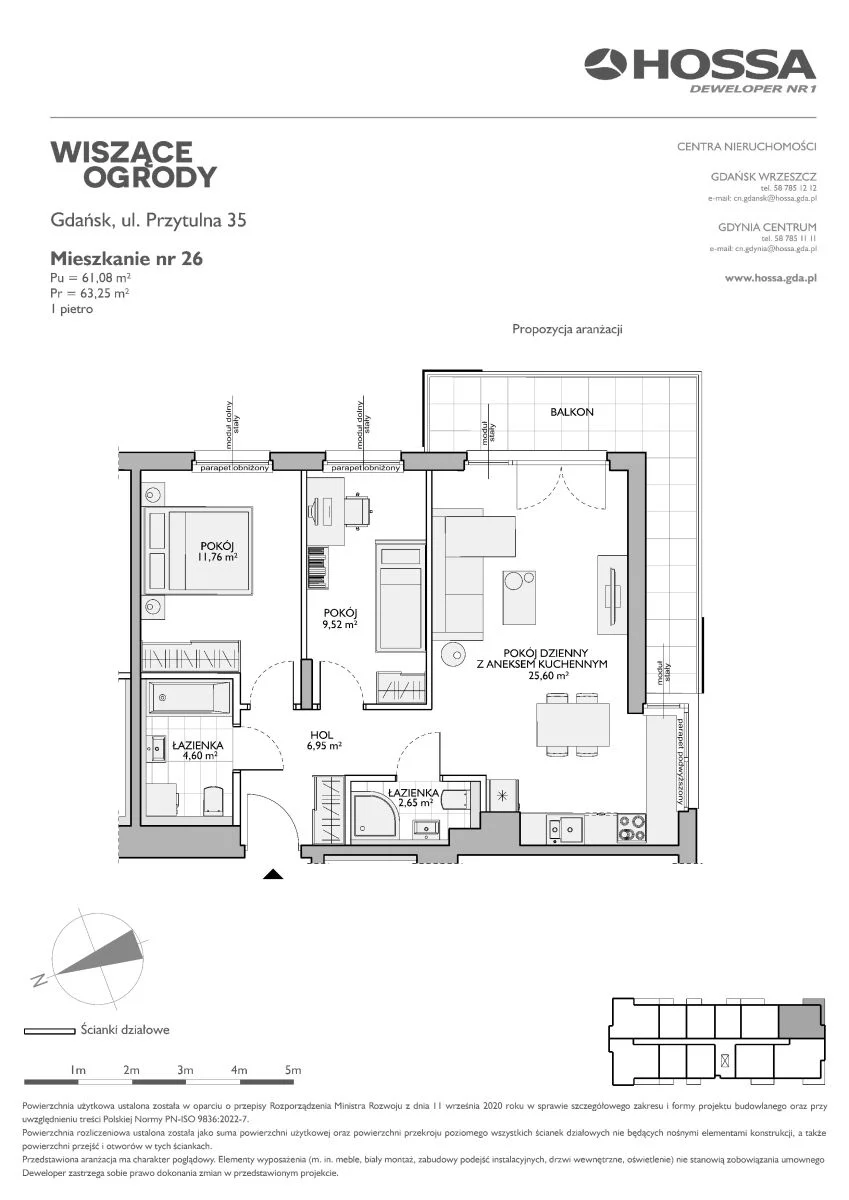 3 pokoje, mieszkanie 63,25 m², piętro 1, oferta nr WO/P35/26, Wiszące Ogrody, Gdańsk, Jasień, Kiełpinek, ul. Przytulna