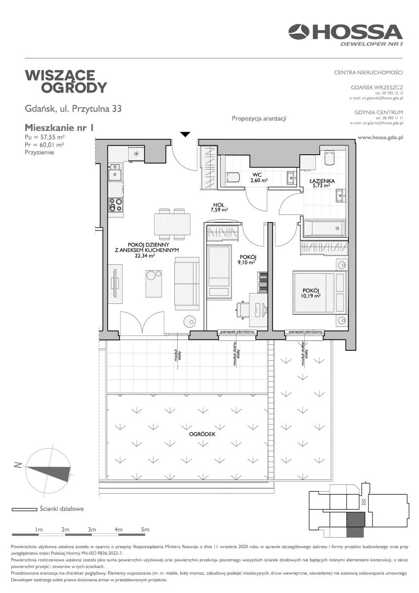 3 pokoje, mieszkanie 60,01 m², parter, oferta nr WO/P33/1, Wiszące Ogrody, Gdańsk, Jasień, Kiełpinek, ul. Przytulna