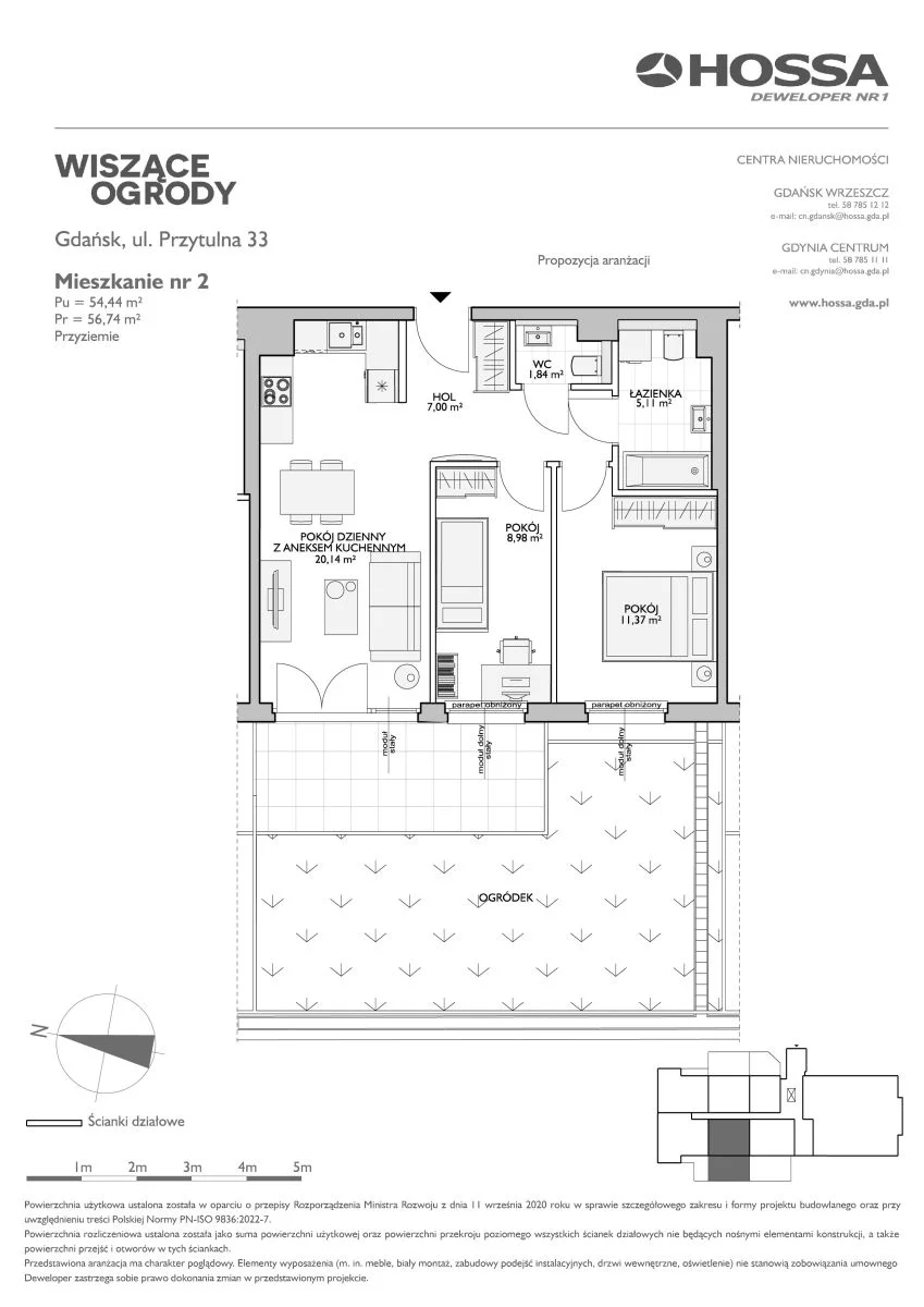 3 pokoje, mieszkanie 56,74 m², parter, oferta nr WO/P33/2, Wiszące Ogrody, Gdańsk, Jasień, Kiełpinek, ul. Przytulna