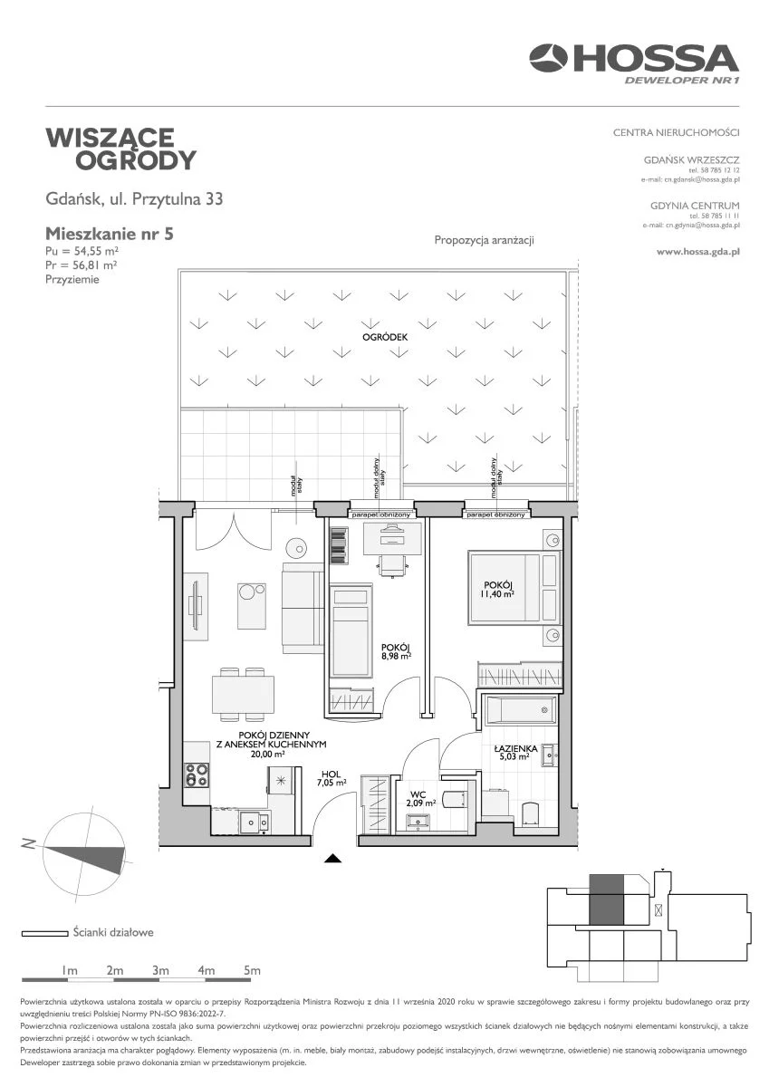 3 pokoje, mieszkanie 56,81 m², parter, oferta nr WO/P33/5, Wiszące Ogrody, Gdańsk, Jasień, Kiełpinek, ul. Przytulna