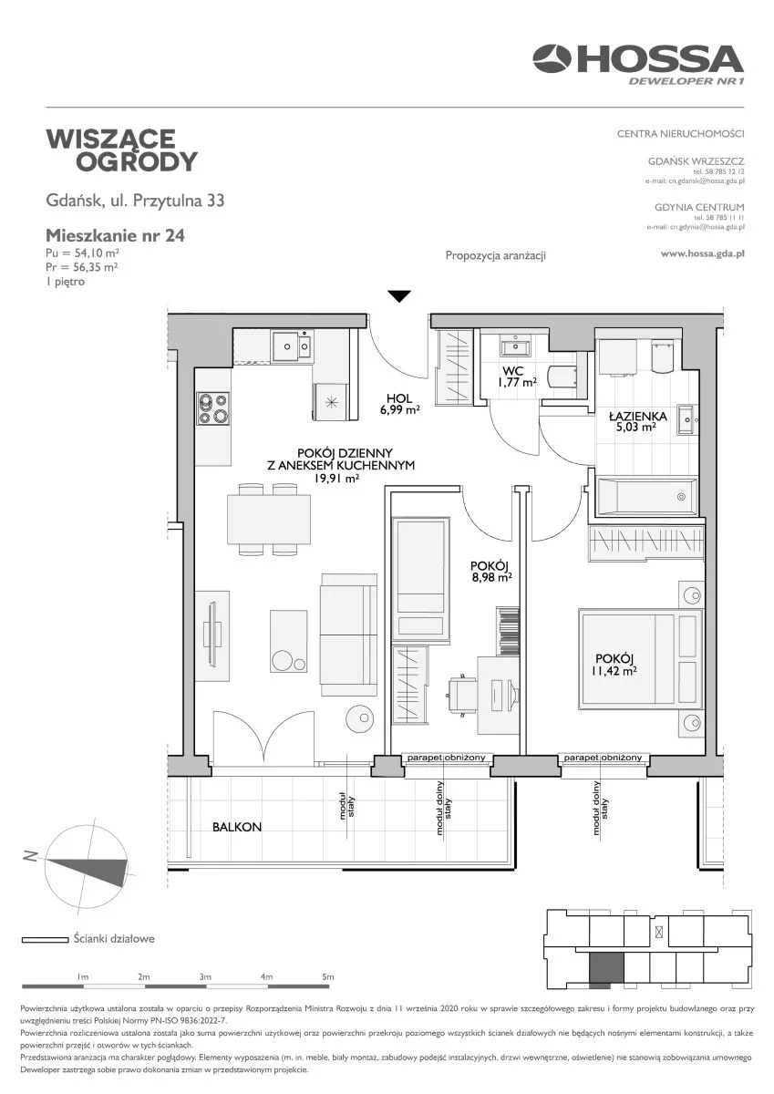 3 pokoje, mieszkanie 56,35 m², piętro 1, oferta nr WO/P33/24, Wiszące Ogrody, Gdańsk, Jasień, Kiełpinek, ul. Przytulna