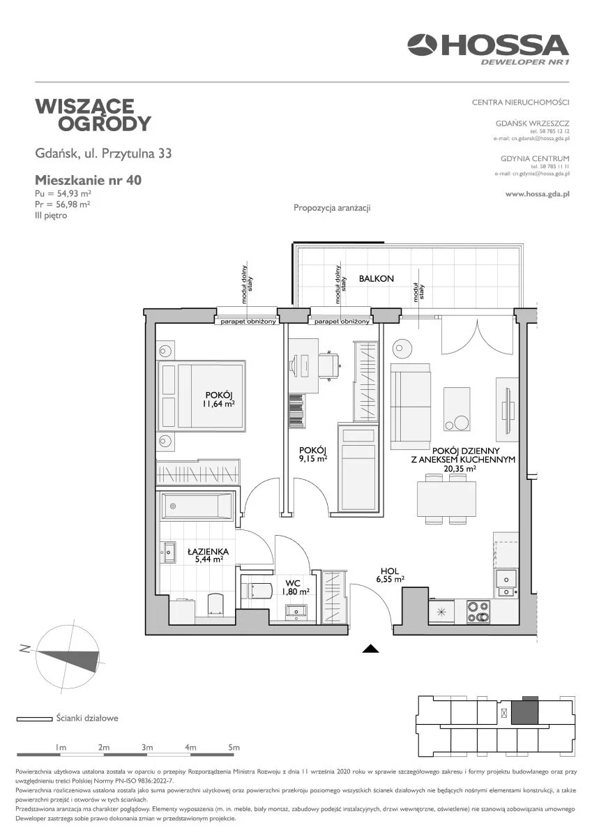 3 pokoje, mieszkanie 56,98 m², piętro 3, oferta nr WO/P33/40, Wiszące Ogrody, Gdańsk, Jasień, Kiełpinek, ul. Przytulna