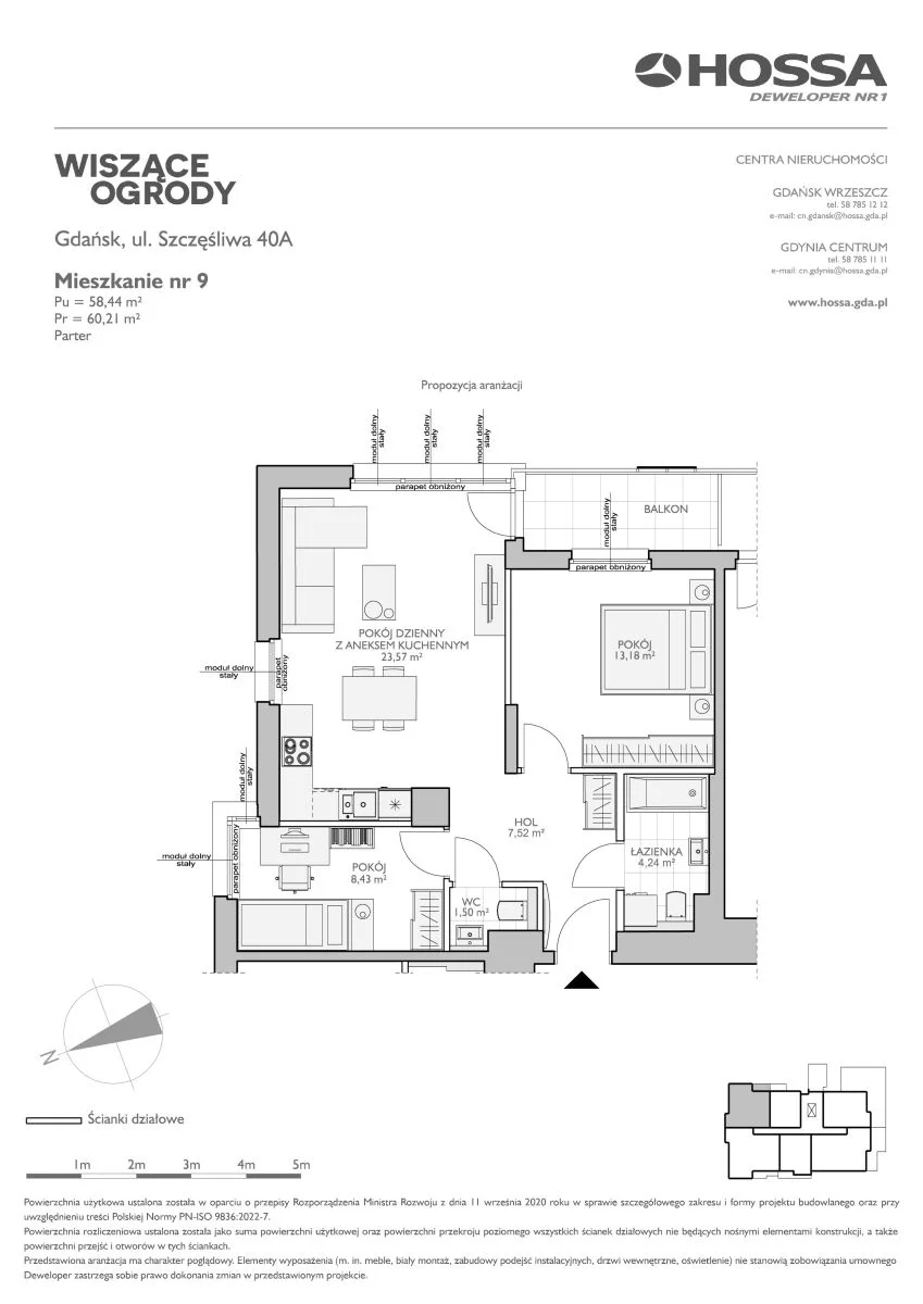 3 pokoje, mieszkanie 60,21 m², parter, oferta nr WO/B3/9, Wiszące Ogrody, Gdańsk, Jasień, Kiełpinek, ul. Przytulna