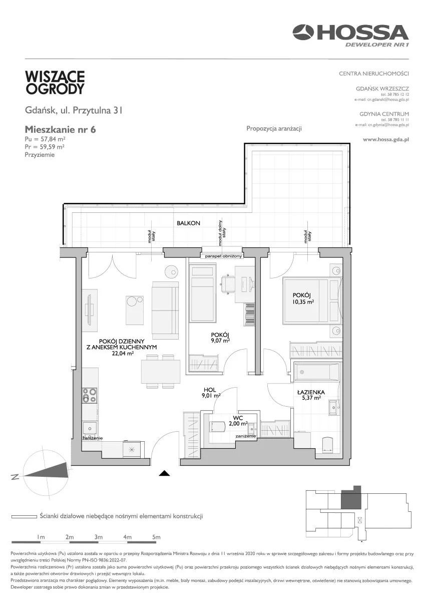 3 pokoje, mieszkanie 59,59 m², parter, oferta nr WO/P31/6, Wiszące Ogrody, Gdańsk, Jasień, Kiełpinek, ul. Przytulna