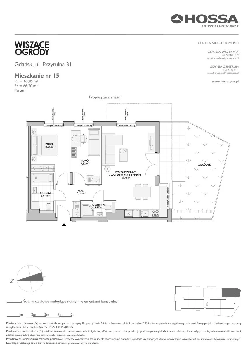 3 pokoje, mieszkanie 66,20 m², parter, oferta nr WO/P31/15, Wiszące Ogrody, Gdańsk, Jasień, Kiełpinek, ul. Przytulna