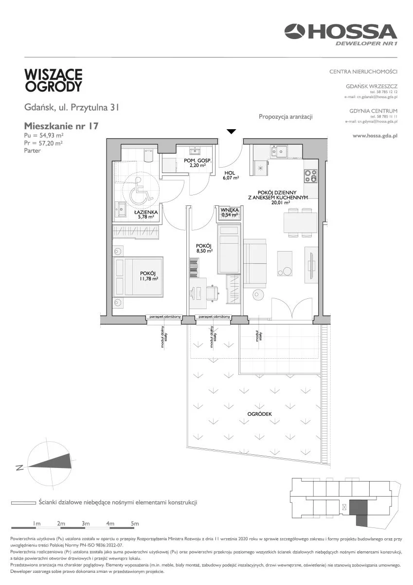 3 pokoje, mieszkanie 57,20 m², parter, oferta nr WO/P31/17, Wiszące Ogrody, Gdańsk, Jasień, Kiełpinek, ul. Przytulna