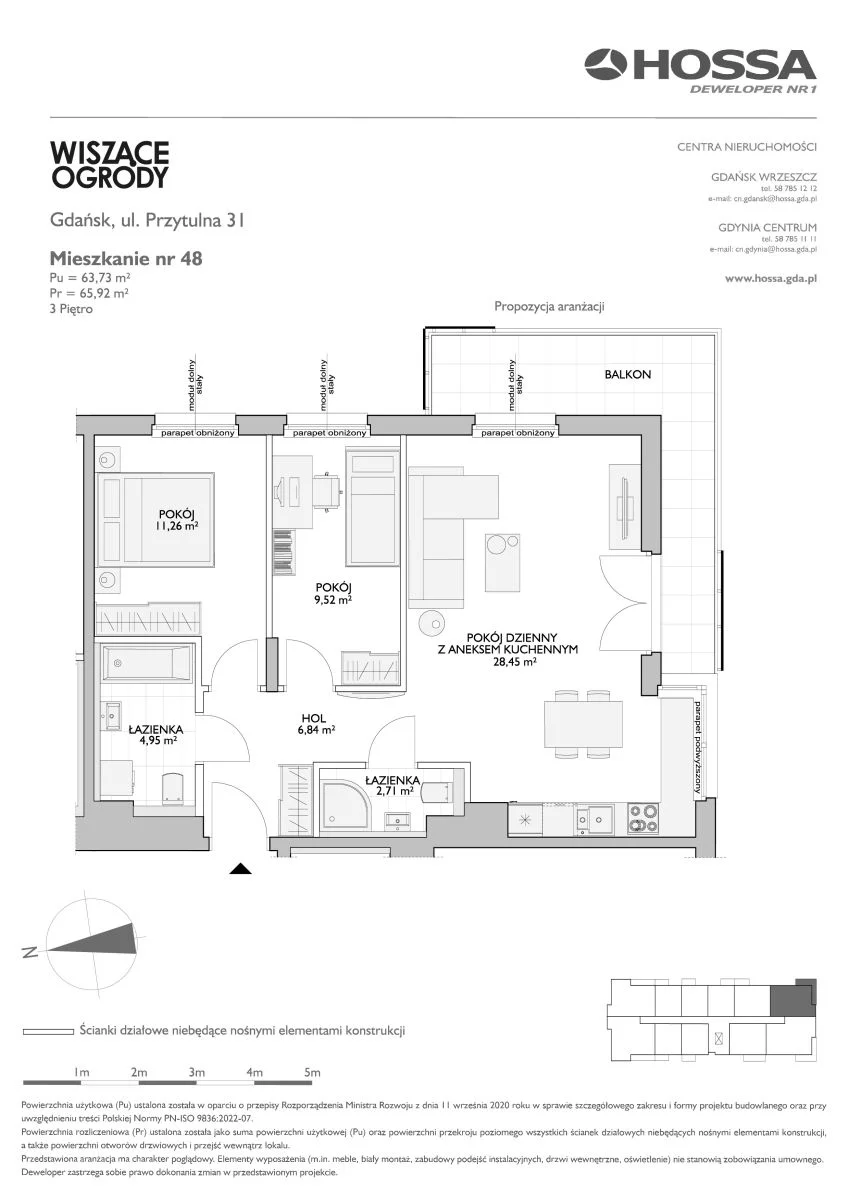 3 pokoje, mieszkanie 65,92 m², piętro 3, oferta nr WO/P31/48, Wiszące Ogrody, Gdańsk, Jasień, Kiełpinek, ul. Przytulna