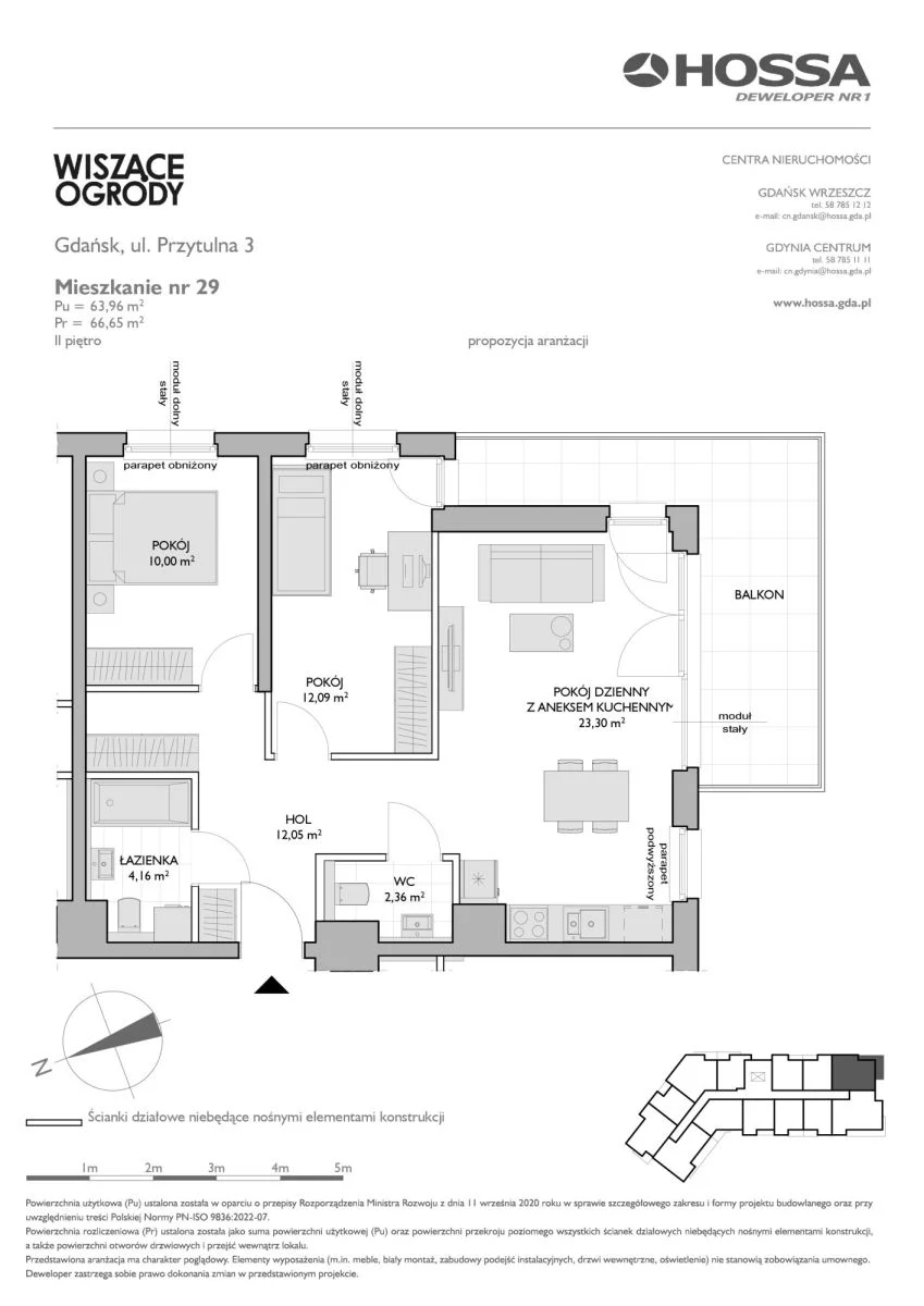 3 pokoje, mieszkanie 66,65 m², piętro 2, oferta nr WO/P3/29, Wiszące Ogrody, Gdańsk, Jasień, Kiełpinek, ul. Przytulna
