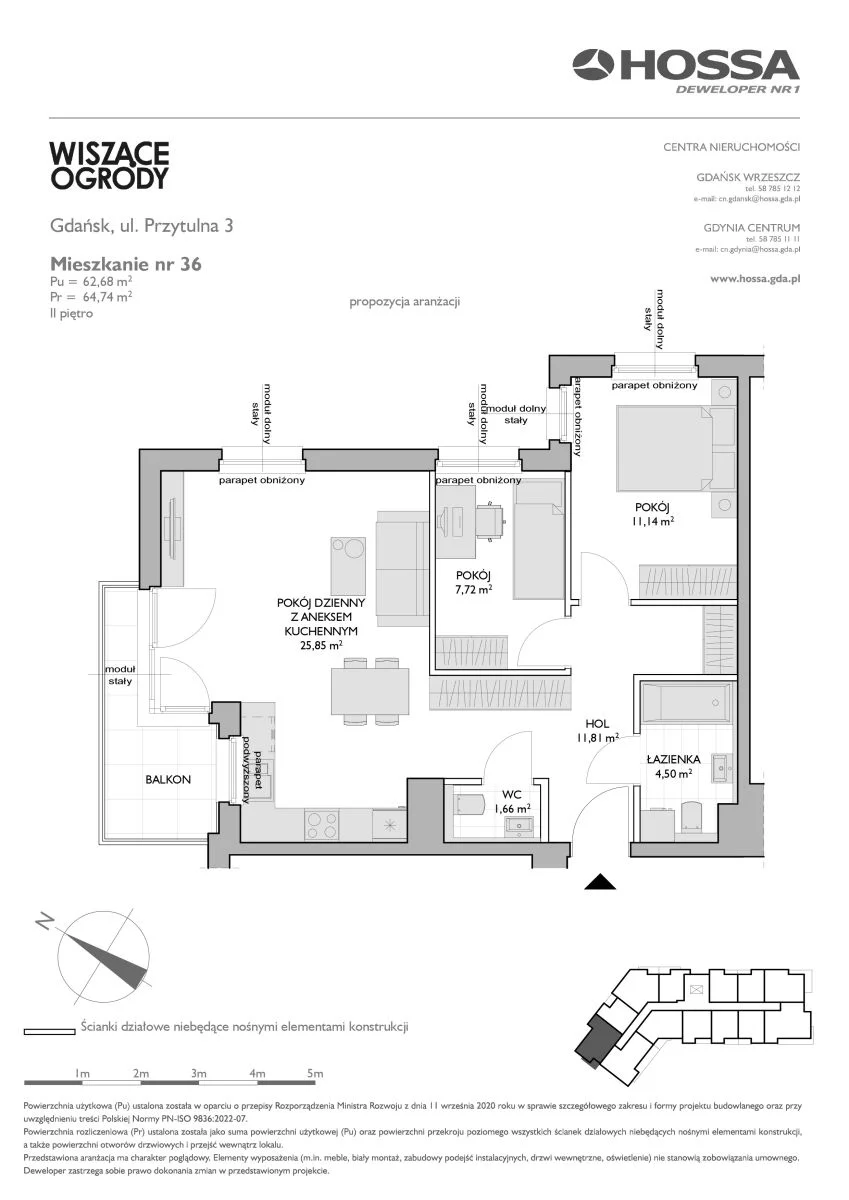 3 pokoje, mieszkanie 64,74 m², piętro 2, oferta nr WO/P3/36, Wiszące Ogrody, Gdańsk, Jasień, Kiełpinek, ul. Przytulna