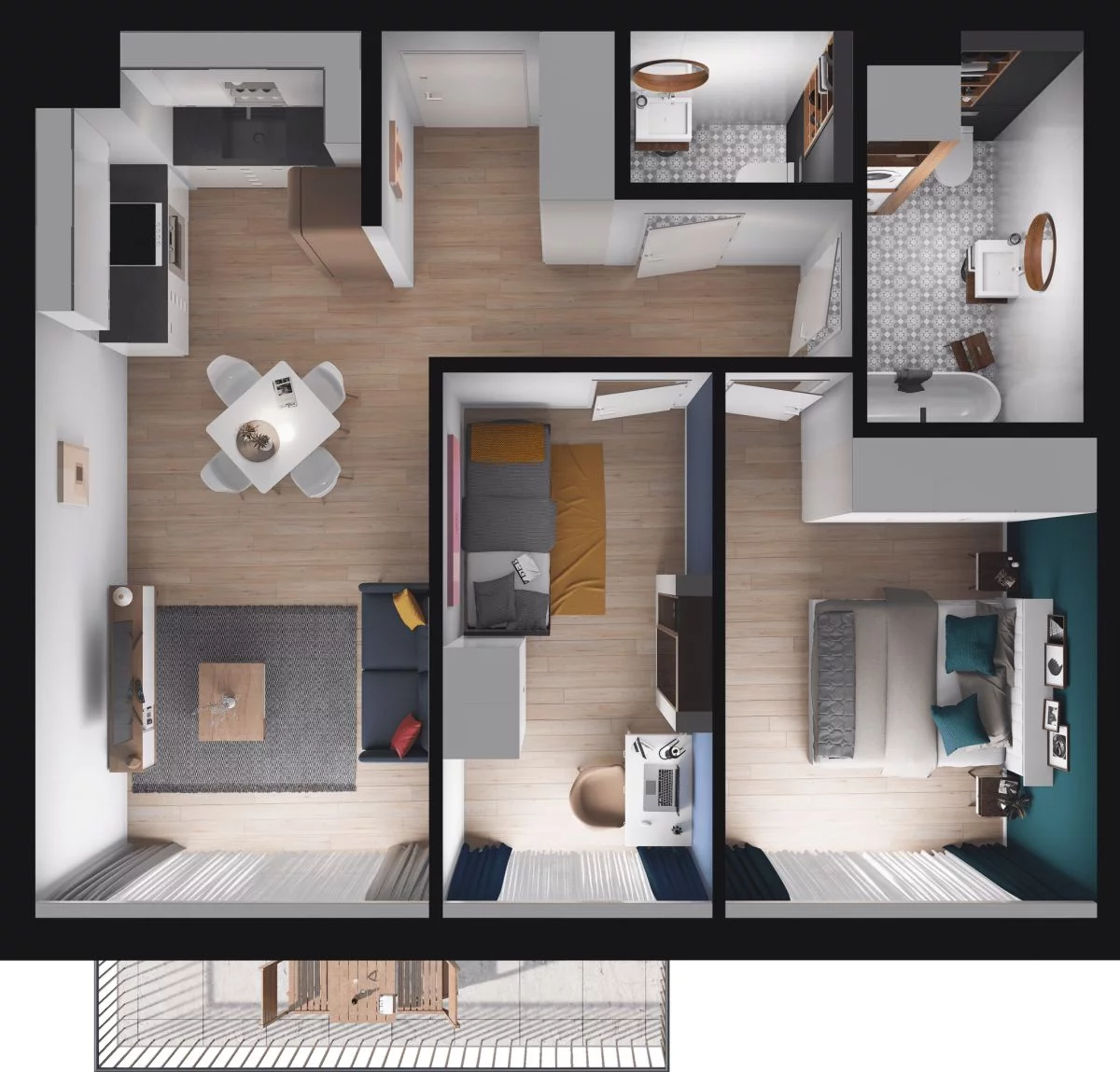 3 pokoje, mieszkanie 56,34 m², piętro 1, oferta nr WO/B2/19, Wiszące Ogrody, Gdańsk, Jasień, Kiełpinek, ul. Przytulna