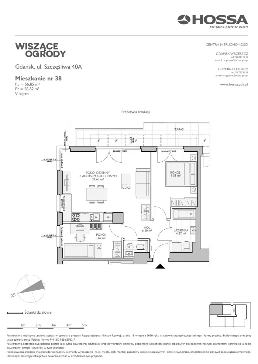 3 pokoje, mieszkanie 58,82 m², piętro 5, oferta nr WO/B3/38, Wiszące Ogrody, Gdańsk, Jasień, Kiełpinek, ul. Przytulna