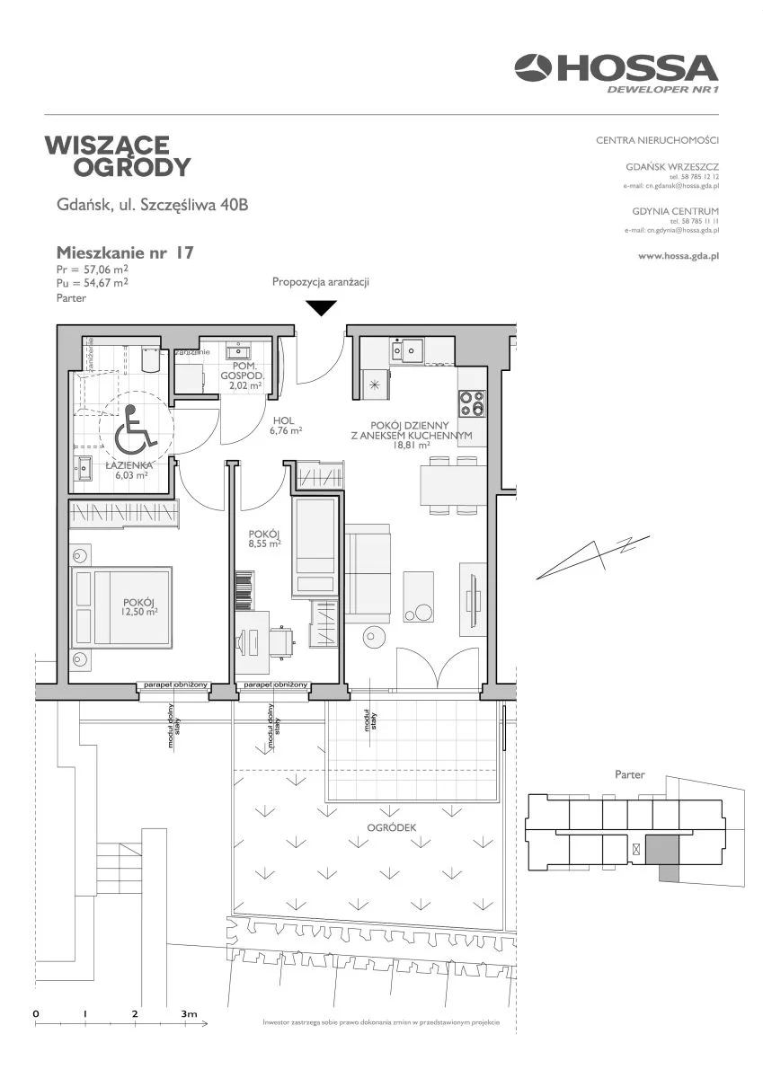 Mieszkanie 57,06 m², parter, oferta nr WO/B2/17, Wiszące Ogrody, Gdańsk, Jasień, Kiełpinek, ul. Przytulna