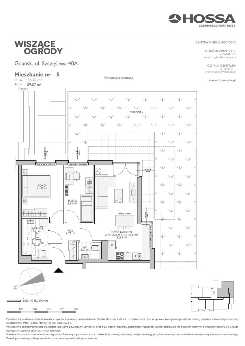 Mieszkanie 59,57 m², parter, oferta nr WO/B3/5, Wiszące Ogrody, Gdańsk, Jasień, Kiełpinek, ul. Przytulna