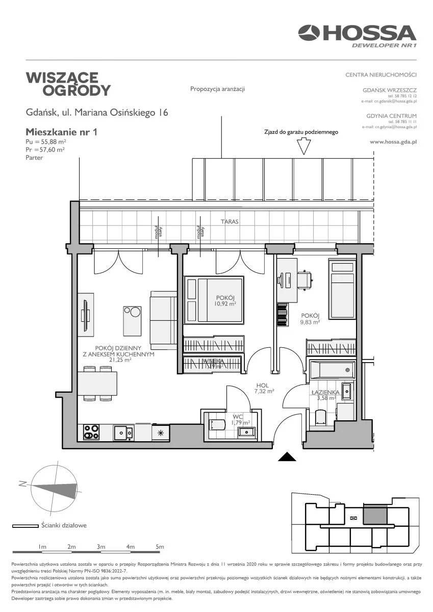 Mieszkanie 57,60 m², parter, oferta nr WO/O16/1, Wiszące Ogrody, Gdańsk, Jasień, Kiełpinek, ul. Przytulna