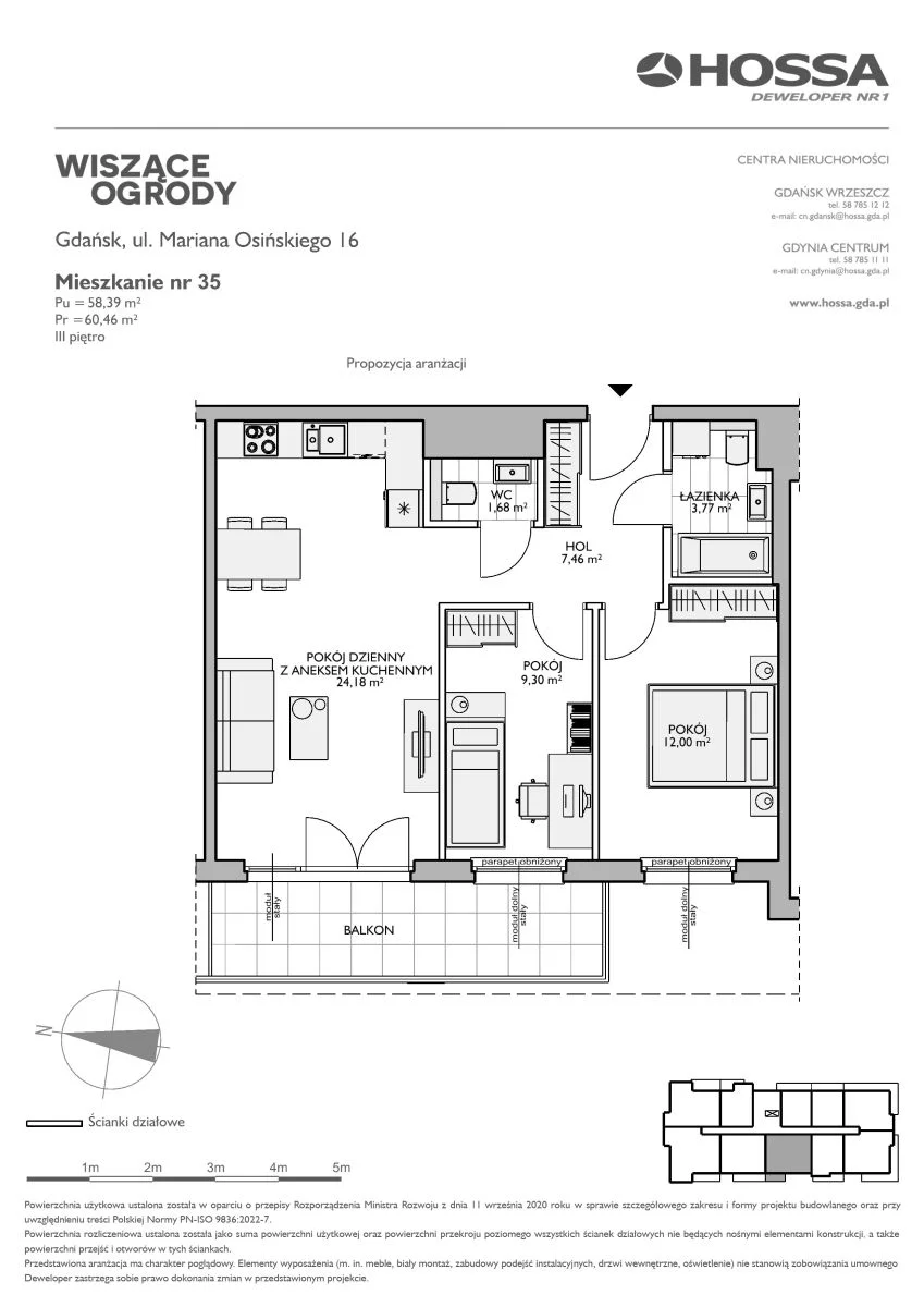 Mieszkanie 60,46 m², piętro 3, oferta nr WO/O16/35, Wiszące Ogrody, Gdańsk, Jasień, Kiełpinek, ul. Przytulna