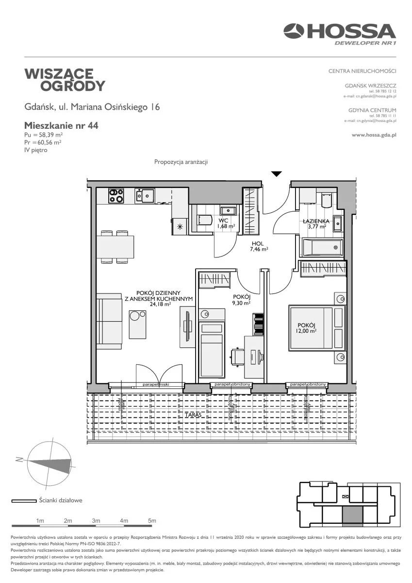 Mieszkanie 60,56 m², piętro 4, oferta nr WO/O16/44, Wiszące Ogrody, Gdańsk, Jasień, Kiełpinek, ul. Przytulna