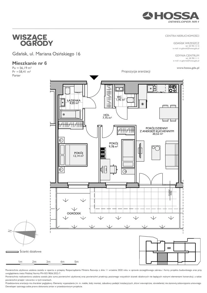 Mieszkanie 58,41 m², parter, oferta nr WO/O16/6, Wiszące Ogrody, Gdańsk, Jasień, Kiełpinek, ul. Przytulna