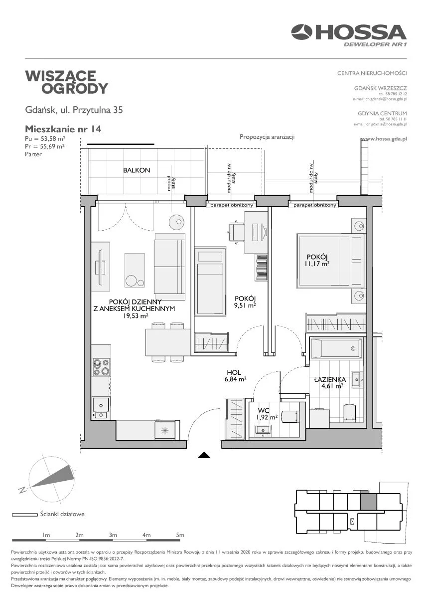 3 pokoje, mieszkanie 55,69 m², parter, oferta nr WO/P35//14, Wiszące Ogrody, Gdańsk, Jasień, Kiełpinek, ul. Przytulna