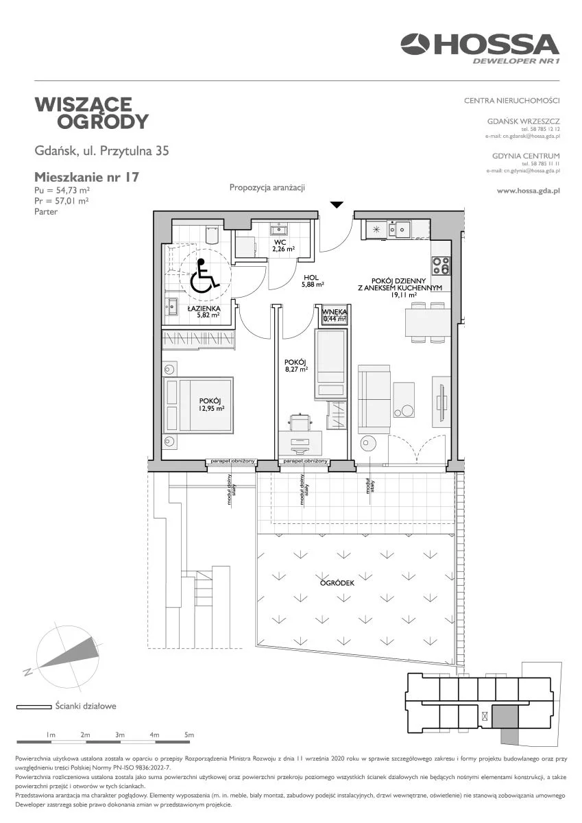 3 pokoje, mieszkanie 57,01 m², parter, oferta nr WO/P35//17, Wiszące Ogrody, Gdańsk, Jasień, Kiełpinek, ul. Przytulna