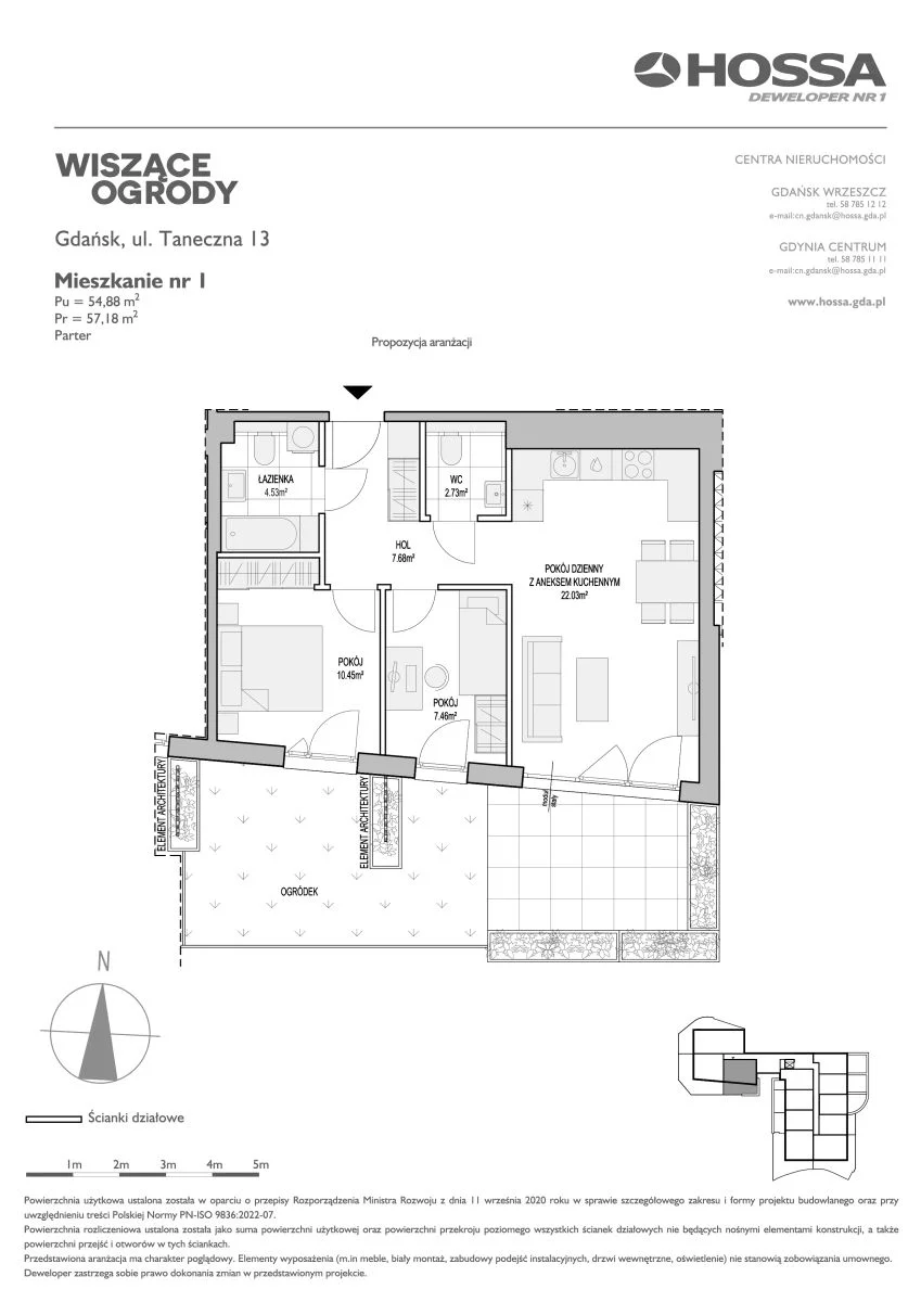 Mieszkanie 57,18 m², parter, oferta nr WO/T/13/1, Wiszące Ogrody, Gdańsk, Jasień, Kiełpinek, ul. Przytulna