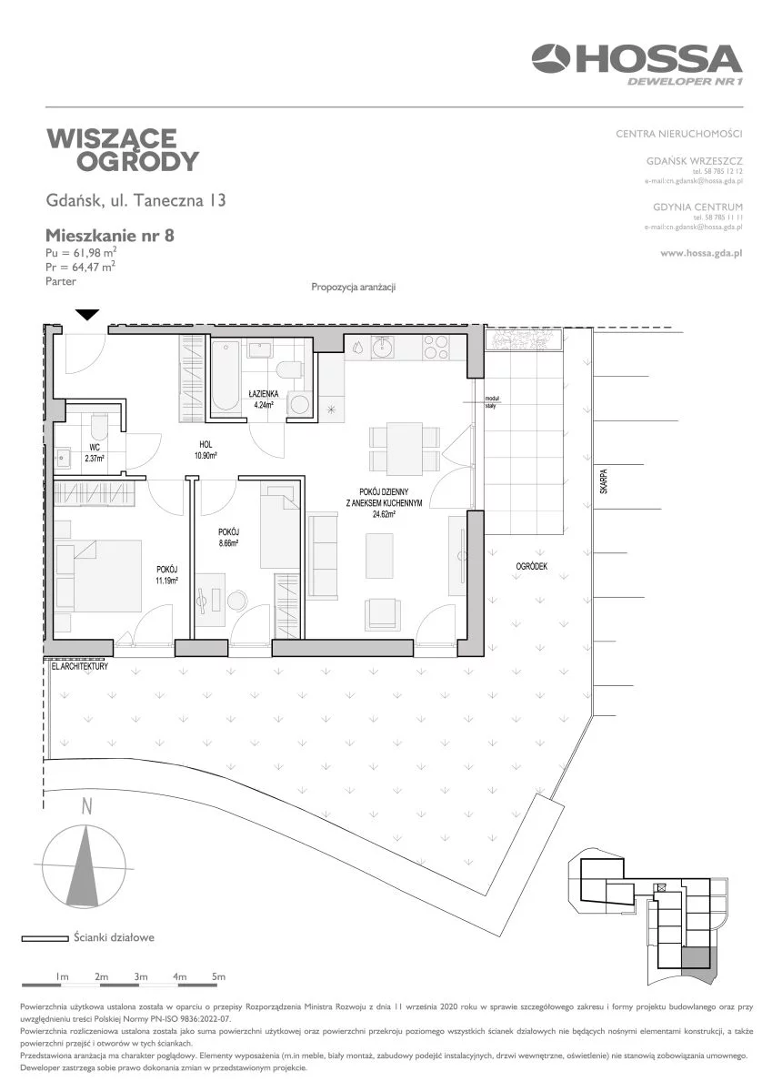 3 pokoje, mieszkanie 64,47 m², parter, oferta nr WO/T/13/8, Wiszące Ogrody, Gdańsk, Jasień, Kiełpinek, ul. Przytulna