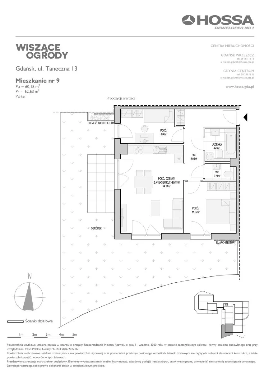 3 pokoje, mieszkanie 62,63 m², parter, oferta nr WO/T/13/9, Wiszące Ogrody, Gdańsk, Jasień, Kiełpinek, ul. Przytulna